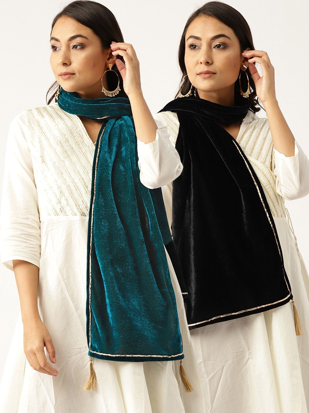 Women's Black Velvet Scarf & Green Velvet Scarf (Set Of 2) - SASSAFRAS