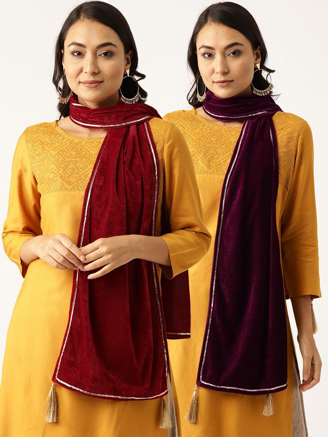 Women's Maroon Velvet Scarf & Purple Velvet Scarf (Set Of 2) - SASSAFRAS
