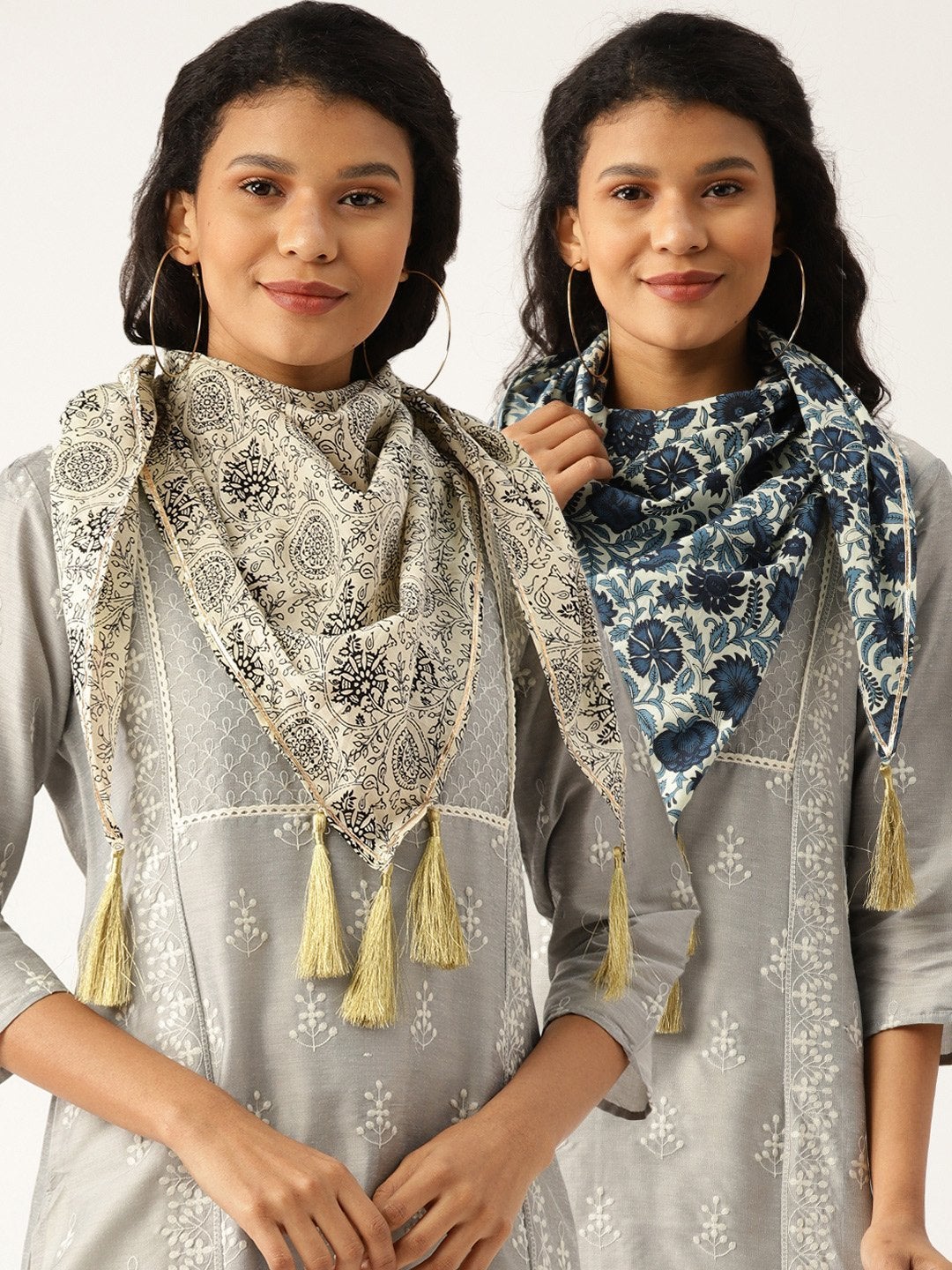Women's Off White Floral Scarf & Navy Floral Scarf (Set Of 2) - SASSAFRAS