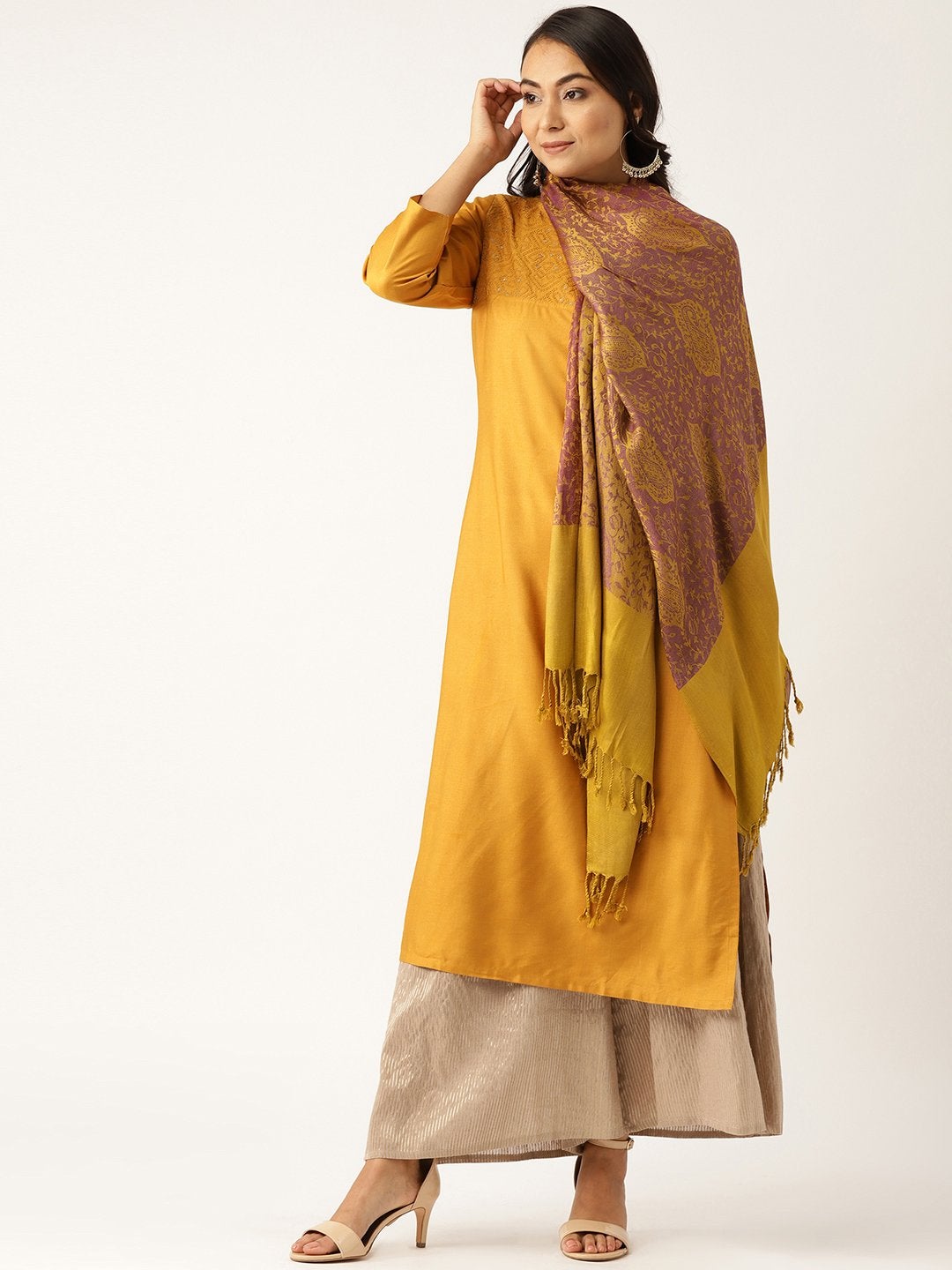 Women's Purple Viscose Jacquard Stole - SASSAFRAS
