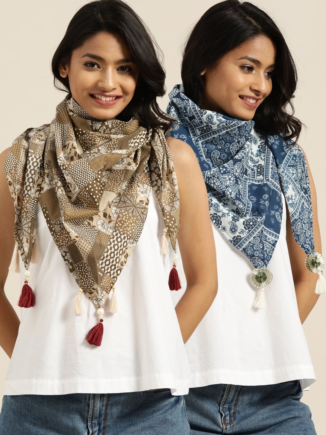 Women's Brown Floral Scarf & Navy Floral Scarf (Set Of 2) - SHAE