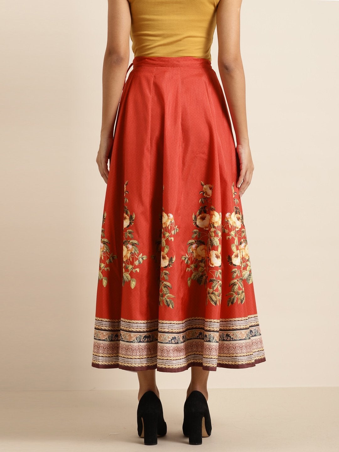 Women's Red Floral Kali Skirt - SHAE