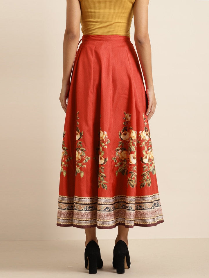 Women's Red Floral Kali Skirt - SHAE
