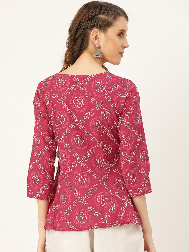 Women's Fuchsia Bandhej Angrakha Top - SASSAFRAS