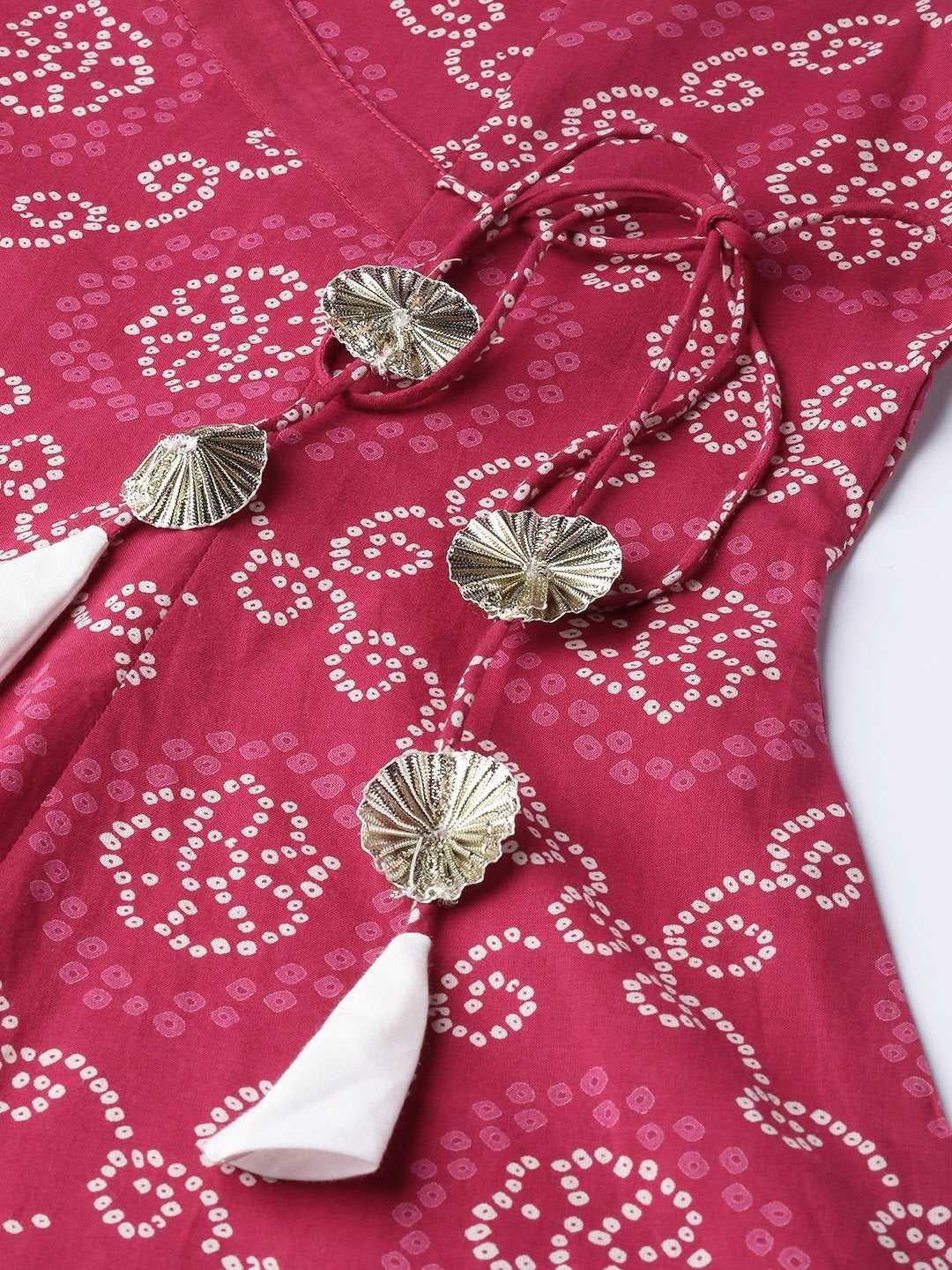 Women's Fuchsia Bandhej Angrakha Top - SASSAFRAS
