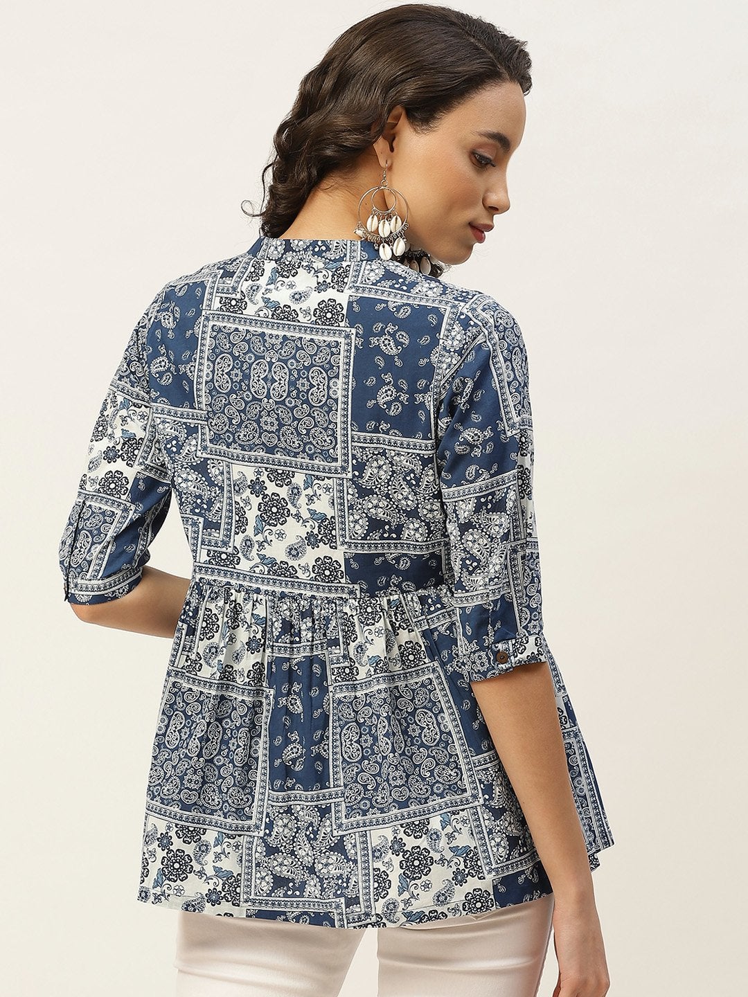 Women's Navy Floral Front Button Top - SASSAFRAS